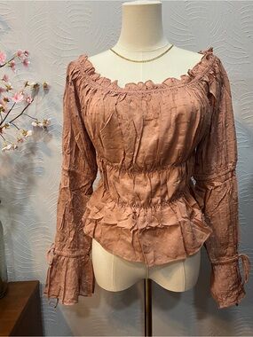 Easel Boho Smocked Ruffle Peasant Top NWT - Dusty Rose